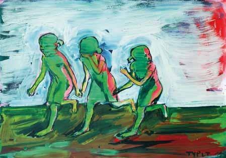 110 Lubomír Typlt (1975) Běžící dívky tempera, papír, 2011, 50 x 70 cm, rám, jedna z prvních autorových prací s námětem běžících dívek potvrzuje Typltovo vůdčí postavení mezi současnými expresivními