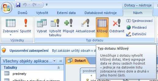 Zadaní úkolu je stejné jako v případě řešeného příkladu č. 311, s tím rozdílem, že zde používáme Křížový dotaz.