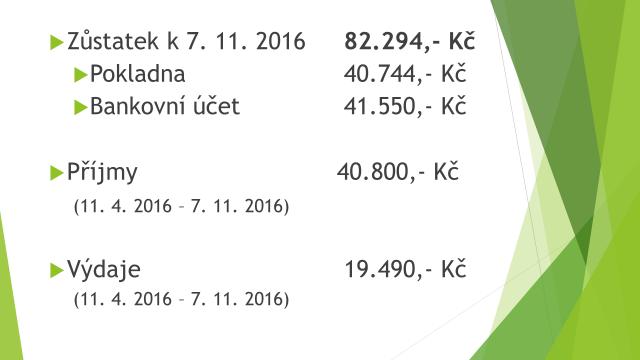 4. Maturitní ples 2016 předběžná kalkulace, smlouvy (Mgr. Magda Vokáčová, Mgr. Jitka Wirknerová) 5. Žádosti o poskytnutí příspěvků (Ing. Věra Kopalová) 6. Různé 7.