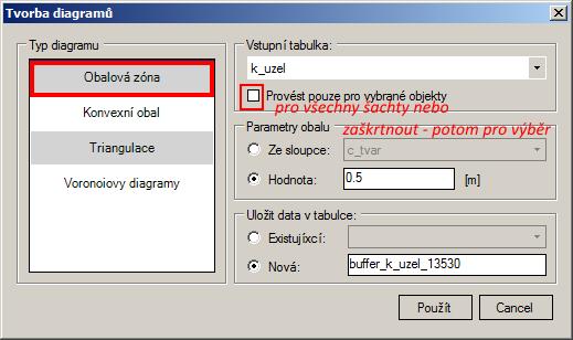 a v rolovacích oknech se nadefinují atributy pro tvorbu obalové křivky (bufferu).