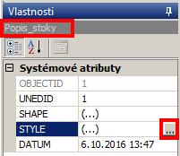 Úprava natočení textu: Tlačítkem a kliknutím na textový řetězec se otevřou Vlastnosti v řádku STYLE se klikne na, otevře se dialogové okno Editace stylu objektu pro daný textový řetězec
