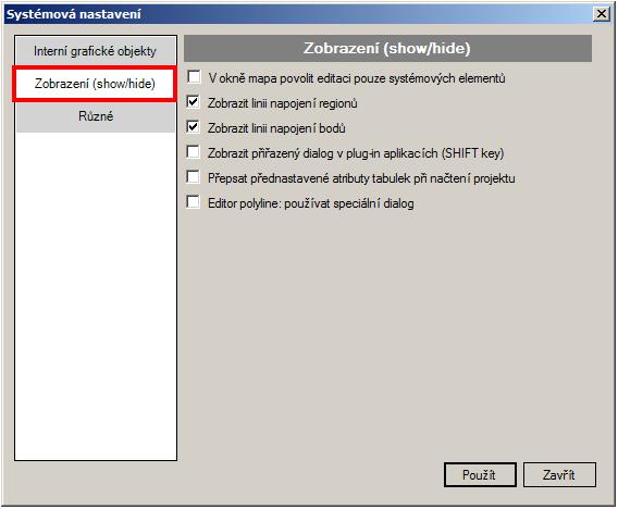 1.5.2 Zobrazení napojení povodí a uzlového vtoku na šachtu V hlavní nabídce menu, v rozbalené nabídce Nástroje, se zvolí položka Systémové nastavení.