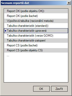 1.14.5.4 Zobrazení tabulky charakteristik pro VÝBĚR Provede se výběr úseků (viz kap.1.10.9.