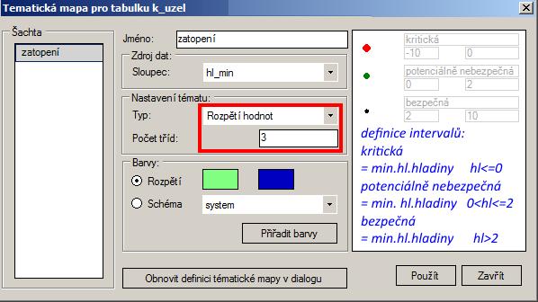 Obr. 256 Ukázka definice tématické mapy zatopení pro tabulku k_uzel Obr.