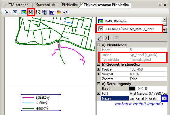 Obr. 287 Ukázka vložení legendy tématické mapy do tiskové sestavy 1.16.2.8 Vložení legendy typu feature (styl objektu) Grafický styl jednotlivých sub-typů objektů se nastaví dle kap.1.6.13.