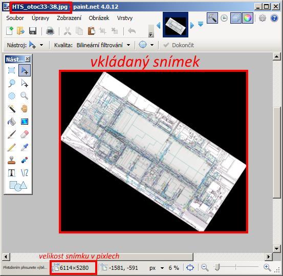 1.7.4 Osazení a vložení vlastního rastrového snímku Libovolný snímek, resp. *.PDF soubor je nutné uložit ve formátu *.jpg Snímky se vkládají jako nenatočené, tzn.