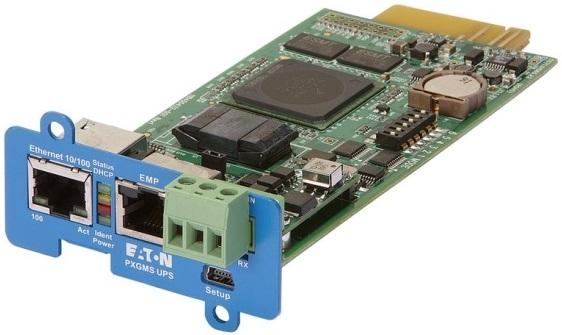 Umožňuje vzdálené monitorování prostřednictvím webového rozhraní, e- mailu a systému pro správu sítě (NMS) za použití protokolu SNMP. Připojuje se k síti Ethernet (10/100BaseT) kroucenou dvojlinkou.