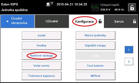 Výběr volby Reléové výstupy na konfigurační obrazovce 6.