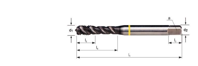 Katalógus Catalog Katalog Catalogue E412 M strojní závitník, šroubovice 48º, žlutý Shark, zpětný kuželový úkos E412 E412 E412 M3 - M30 l 1 l 2 d 2 l 3 l 4 P Ø a E412 M mm mm mm mm mm mm z mm 3 0.