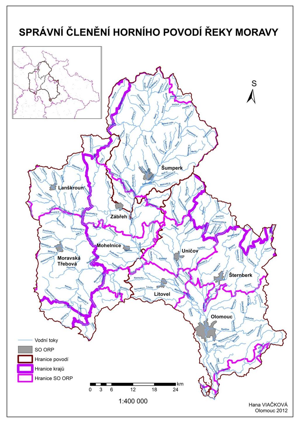 Příloha 1: Mapa správního členění horního povodí řeky Moravy Podklad: Národní geoportál INSPIRE hranice
