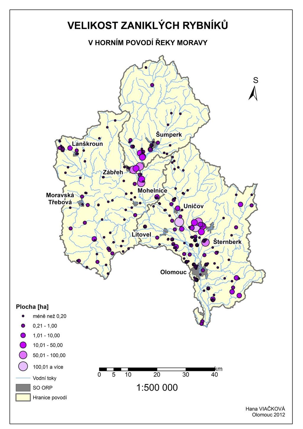 Příloha 4: Mapa velikosti zaniklých rybníků Podklad: VÚV TGM digitální