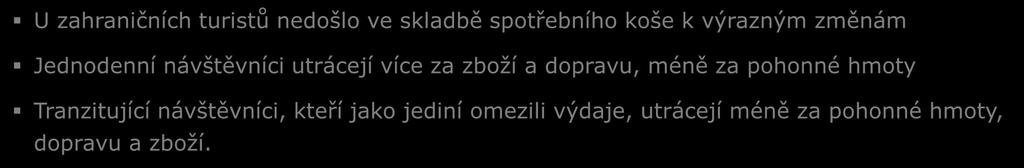 Struktura výdajů árůst o více než % Pokles o více než % ZHČ USÉ JEDODE ÁVŠĚVC ZUJC * Q Q 0 Q Q 0 Q Q 0 Zájezd na klíč,8,8 0,0 0,0 0,0 0,0 Ubytování 8, 9,8 0,0 0,0, 0, Doprava 6, 6,0 6,,,7, Pohonné