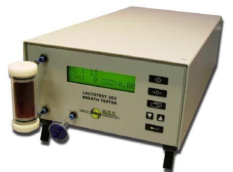 FUNKČNÍ TESTY TENKÉHO STŘEVA H 2 / CH 4 a 13 C - DECHOVÉ TESTY Hydrogen analyzáto tor Lactotest 202 LAKTÓZOVÝ DECHOVÝ TEST ZATÍŽENÍ 20g LAKTÓZY