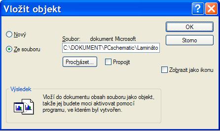 Potřebný textový dokument i včetně obrázků lze vytvořit např. v programu Word a ten potom vložit jako objekt na požadované stránky projektu v programu PCschematic.