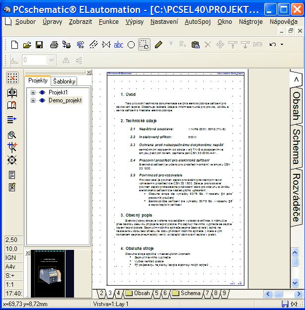 Tím se uvnitř programu PCschematic spustí aplikace, ve které byl dokument vytvořen v tomto případě program Word a v něm se objeví první stránka dokumentu.