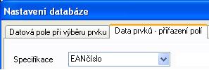 V dialogu Data prvku a v Nastavení Databáze Nastavení databáze pod záložkou Data prvků Přiřazení polí se vyskytuje pojem Specifikace. Jaký je význam tohoto údaje?