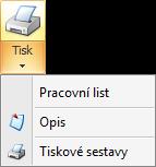 b) Data - Tisk slouží k vytištění zobrazených dat: Pracovní list výchozí tisková sestava s přehledem denních dat v rámci aktuálního měsíce.