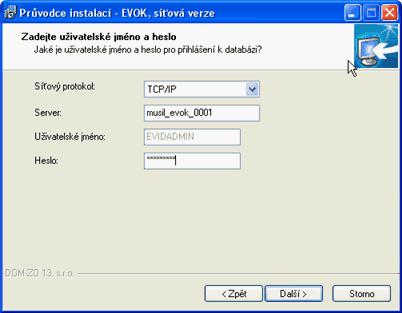 nebo jméno počítače, na který jste instalovali server EVOK.