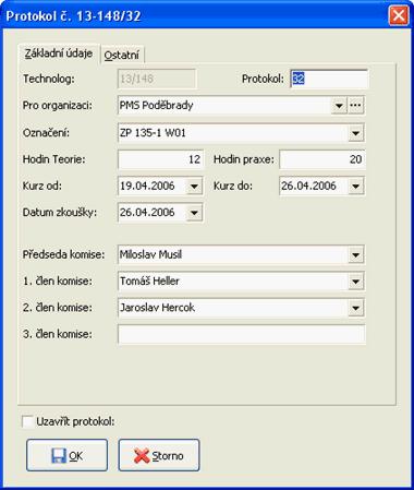 46 obr. 2 - základní údaje protokolu Po vyplnění údajů na záložce "Základní údaje" přepněte na záložku "ostatní" viz obr. 3.