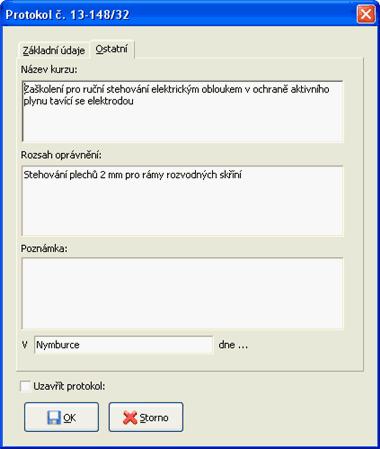 Zápis zkoušek svářečů 47 obr. 3 - ostatní údaje protokolu Nyní vyberte příslušný protokol v levé horní části formuláře a zadejte svářeče - způsob zadávání svářečů najdete zde.