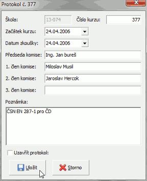 54 obr. 2 - úprava protokolu zkoušek podle EN Po zadání údajů klikněte na tlačítko "Uložit" pro uložení protokolu.