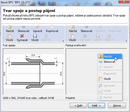 Postupy svařování a pájení 71 Po zadání údajů klikněte na tlačítko "Další" a zobrazí se strana s náčrty tvaru spoje a postupu pájení BPS (obr. 5).