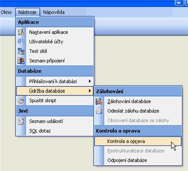 Údržba databáze 87 obr. 1 - spuštění kontroly databáze Po výběru z menu se zobrazí formulář pro kontrolu integrity databáze (obr. 2).