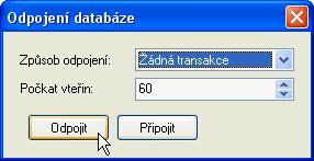 Údržba databáze 89 obr. 4 - spuštění odpojení databáze obr. 5 - dialog odpojení databáze Pokud bude odpojení úspěšné, nebude se od této chvíle smět přihlásit jiný uživatel než EVIDADMIN.