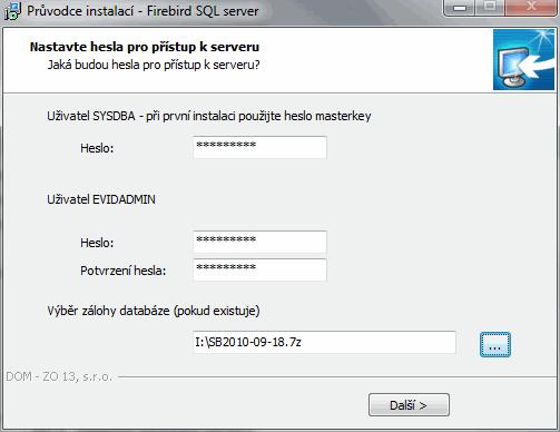 Přesun aplikace na jiný počítač 97 že ji máte k dispozici a instalační sada obnoví původní databázi. Zálohu databáze vyberete kliknutím na tlačítko "...", na obrá