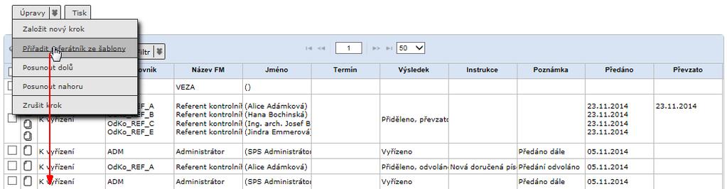 RSV.docx 4.14.7.2. Odstranění kroku zpracování Vyberte dokument a zobrazte jeho detail. Přepněte se na záložku Referátník, vyberte naplánovaný krok k odstranění zaškrtnutím zaškrtávacího políčka.