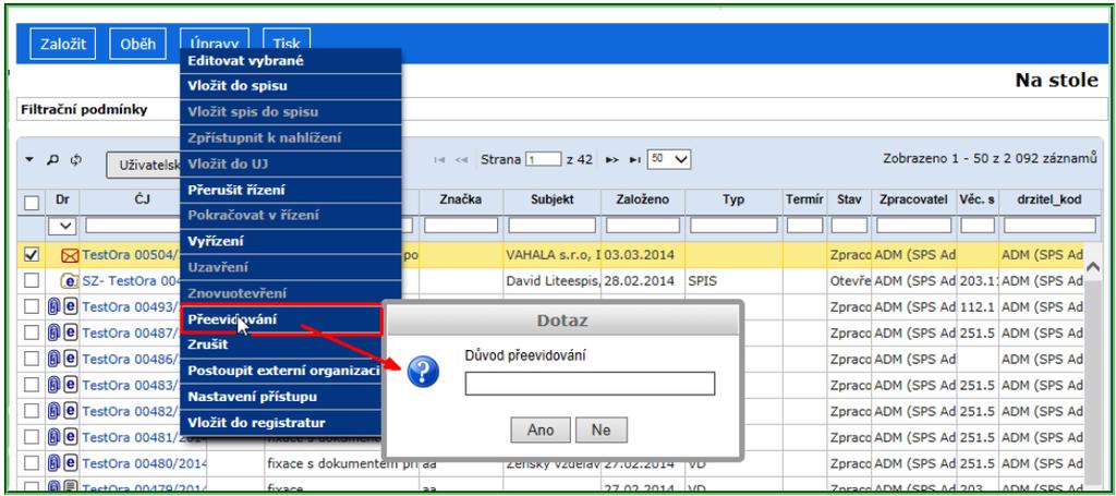 RSV.docx Ve složce (Referent / Přerušené) označte dokument, u něhož chcete změnit stav, zaškrtnutím zaškrtávacího políčka nebo otevřením profilu. V menu zvolte příkaz <Úpravy/Pokračování v řízení>.