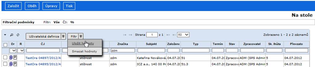 V tomto seznamu můžete zadat nové filtrační podmínky a tím výběr ještě zúžit, nebo vybrat záznam pro další zpracování. 4.18.