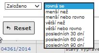 Výsledek vyhledávání je zobrazen jako seznam záznamů, které odpovídají zadaným kritériím vyhledávání a na které má uživatel oprávnění (záznam mu prošel pracovním stolem nebo má na záznamy právo jako