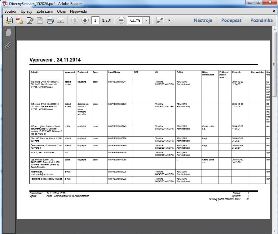 RSV.docx Tisk seznamu v PDF formátu Zobrazte obsah složky, který chcete vytisknout, popřípadě obsah vyfiltrujte, aby obsahoval jen