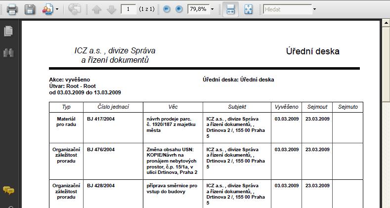 RSV.docx obr 245. Ukázka vygenerované tiskové sestavy Úřední deska 4.20.8.12. Tisková sestava Seznam úkolů Je určena pro tisk úkolů podle organizační jednotky a stavu úkolu, příp.