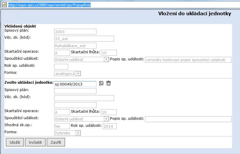 RSV.docx Systém zobrazí formulář Vložení dokumentu do ukládací jednotky.