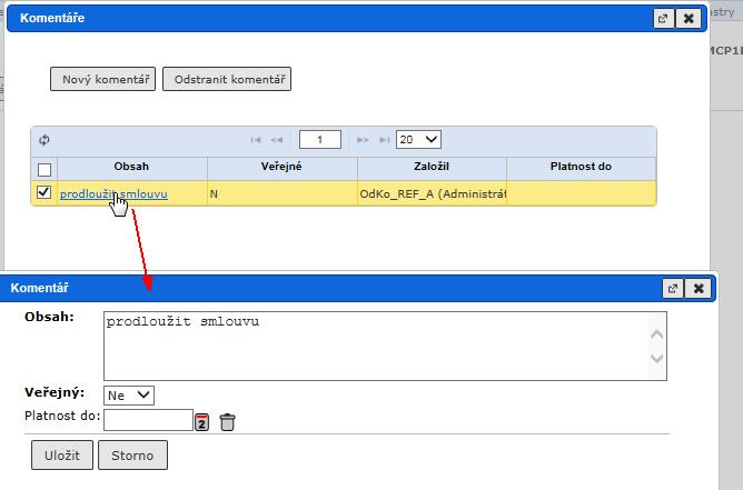 Referent Po kliknutí na řádek vybraného komentáře se zobrazí jeho obsah. obr 60. Zobrazení komentáře 4.2.10.5.