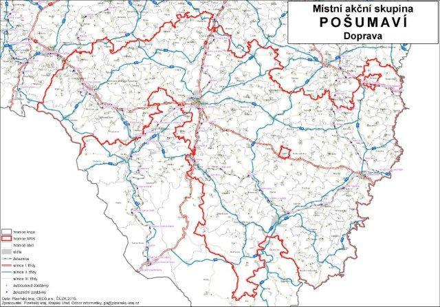 Mapa č. 6: Dopravní síť na území MAS Pošumaví Zdroj: Plzeňský kraj Železniční doprava Ve stejných základních směrech jako u silniční sítě existuje i železniční spojení.