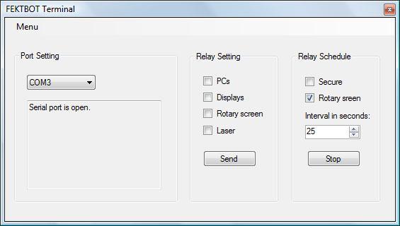 3.6. Program na zapínání a vypínání projektů přes relé Za pomoci MS Visual Studio 2010 jsme naprogramovali program na ovládání reléové skříně.