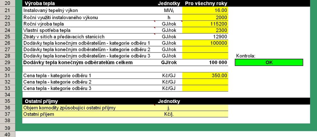 Obrázek 3: List Scénář bez projektu Základní vstupní parametry Zpracovatel dále v rámci položky Roční výroba tepla vyplní hodnotu v GJ/rok s tím, že hodnota bude vypočtena jako součin instalovaného