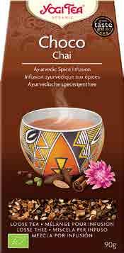Choco Chai sypaný Yogi Tea Složení: kakaové slupky 53 %, skořice, kardamom, zázvor, pražená čekanka, hřebíček,