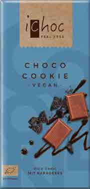 3544 10 x 80 g DE 4044889002720 Vegan čokoláda cookie ichoc Složení: přírodní třtinový cukr, kakaové máslo, kakaová