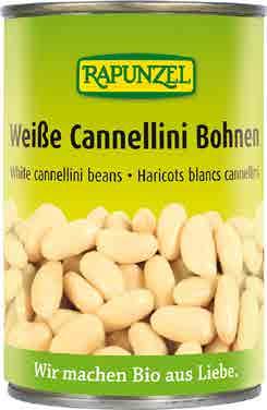 RAPUNZEL Složení: bílé fazole Cannellini*, voda, mořská sůl. * = bio.