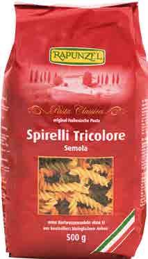 Spirálky semolina barevné RAPUNZEL Složení: mletá tvrdá pšenice durum