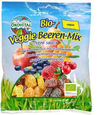 2180 2184 12 x 100 g 2 x 1,25 kg DE 4038857115017 Želé BOBULE ÖKOVITAL Složení: glukózový sirup*, přírodní třtinový cukr*, kukuřičný škrob*, kyseliny citrónová, jablečná, mléčná, zahuštěná ovocná