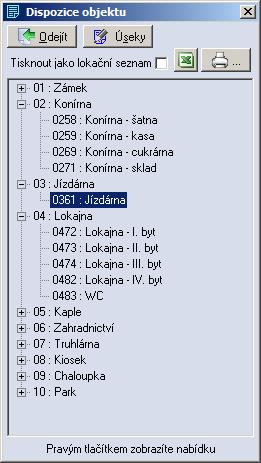 3 Topologie objektu (lokace) Specifickým rejstříkem programu jsou lokace. Je to rejstřík volný a každý objekt má svůj vlastní.