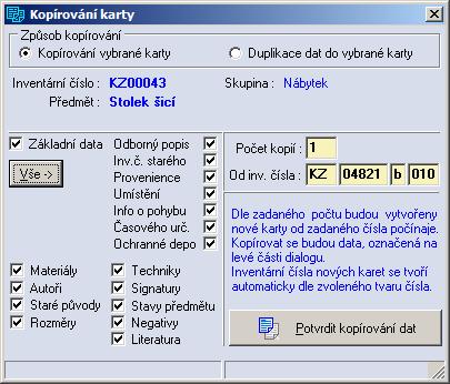Program předpokládá, že pokračujete postupně při vytváření inventárních čísel nových, a tak vyhod-nocuje poslední číslo v řadě a automaticky generuje inventární číslo následující.