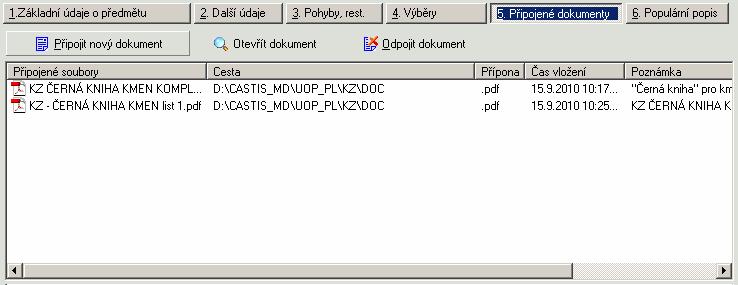 Vazby mezi předměty a připojenými dokumenty 1) Typ 1:1 případ, kdy existuje dokument, který souvisí s jednou kartou.