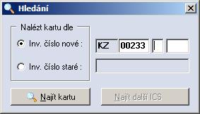 Hledat kartu - toto tlačítko vyvolá dialog pro zadání hledaného inventárního čísla (nového i starého).