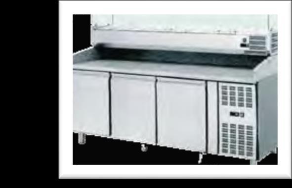 VRX1500 Kč 13 044,00 Pizza chladící stůl třídvéřový, 580 litrů, 2020 x 800 x 1000 mm, 3 dveře na liště 600 x 400